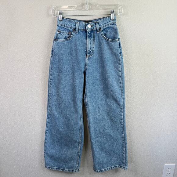 Asos Designs Wide Leg Jeans Women's 23 Petite High Rise Light Wash Cotton Short - Picture 1 of 6